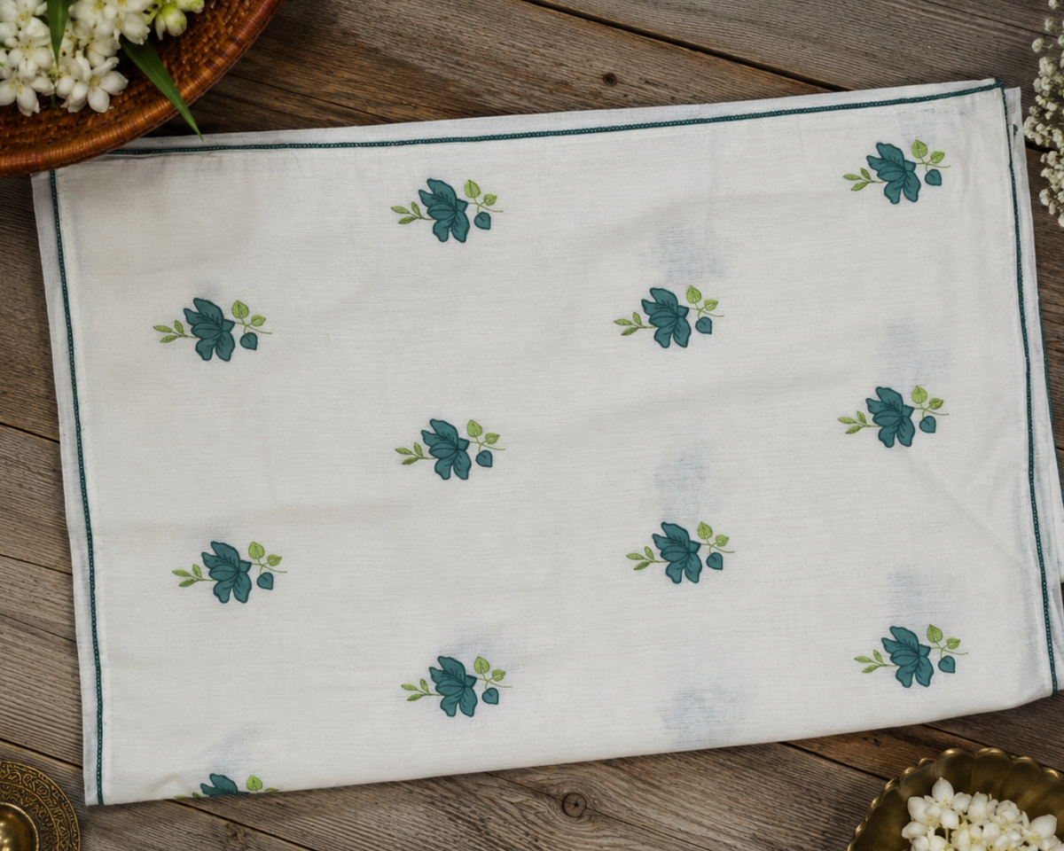 Green Floral Linen Applique