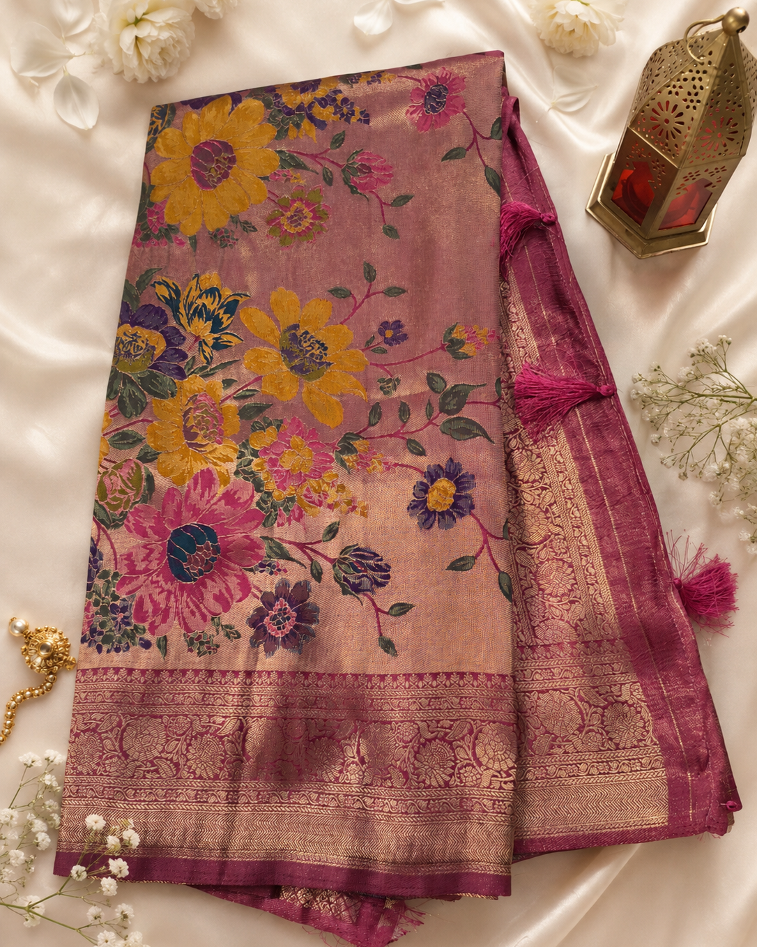 Gulbahar Pink Tissue Pashmina Saree