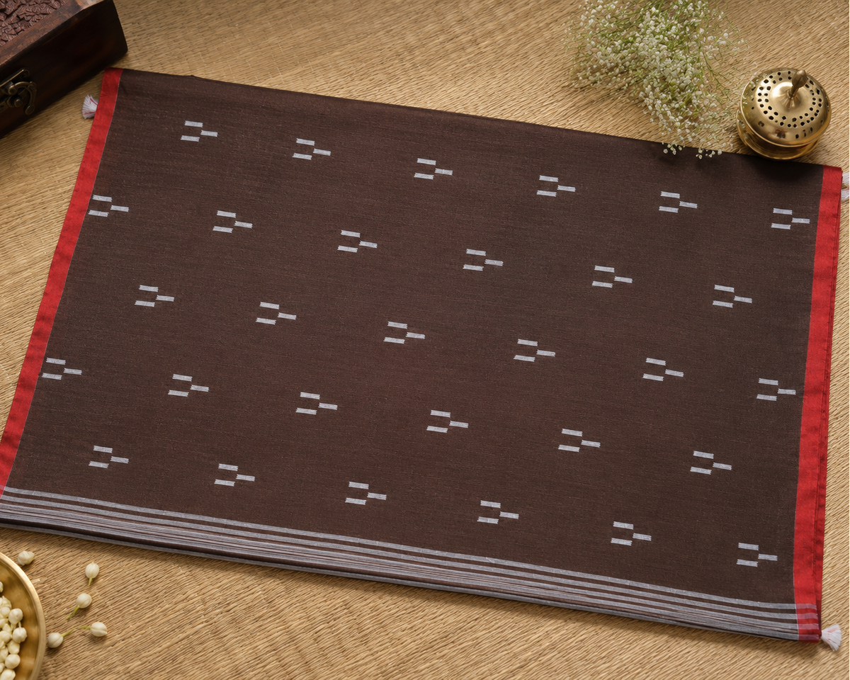 Brown Jamdani Handloom Mul Cotton