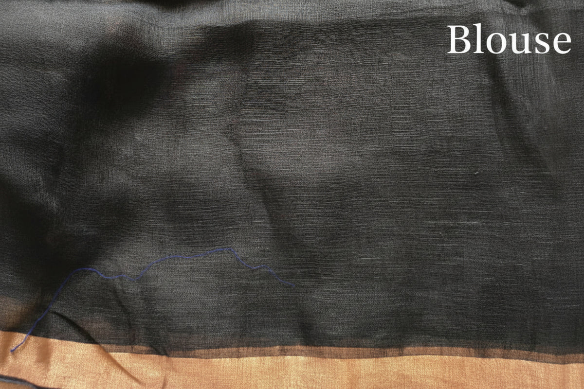Black Paithani Parrot Linen Saree Handloom