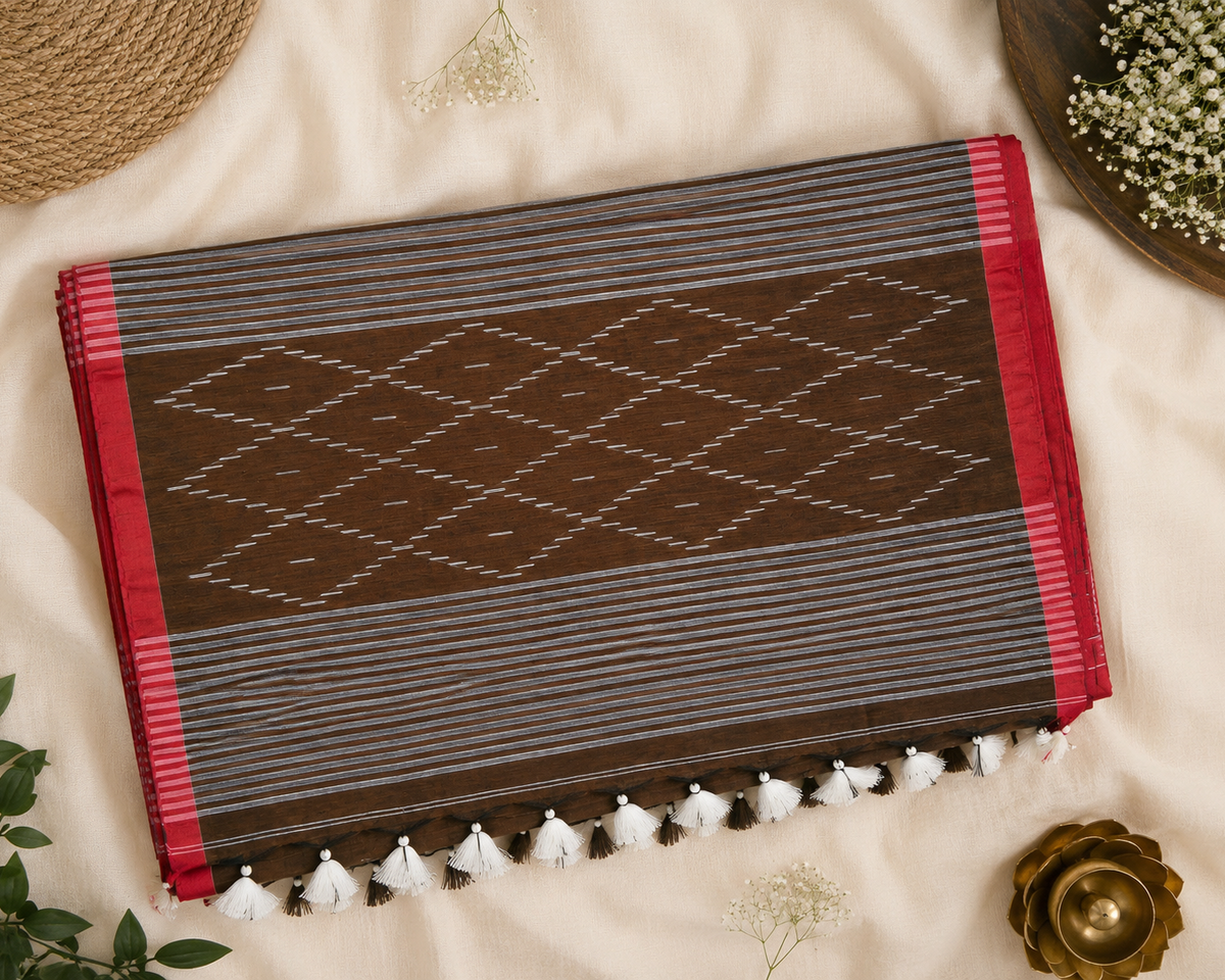 Brown Jamdani Handloom Mul Cotton