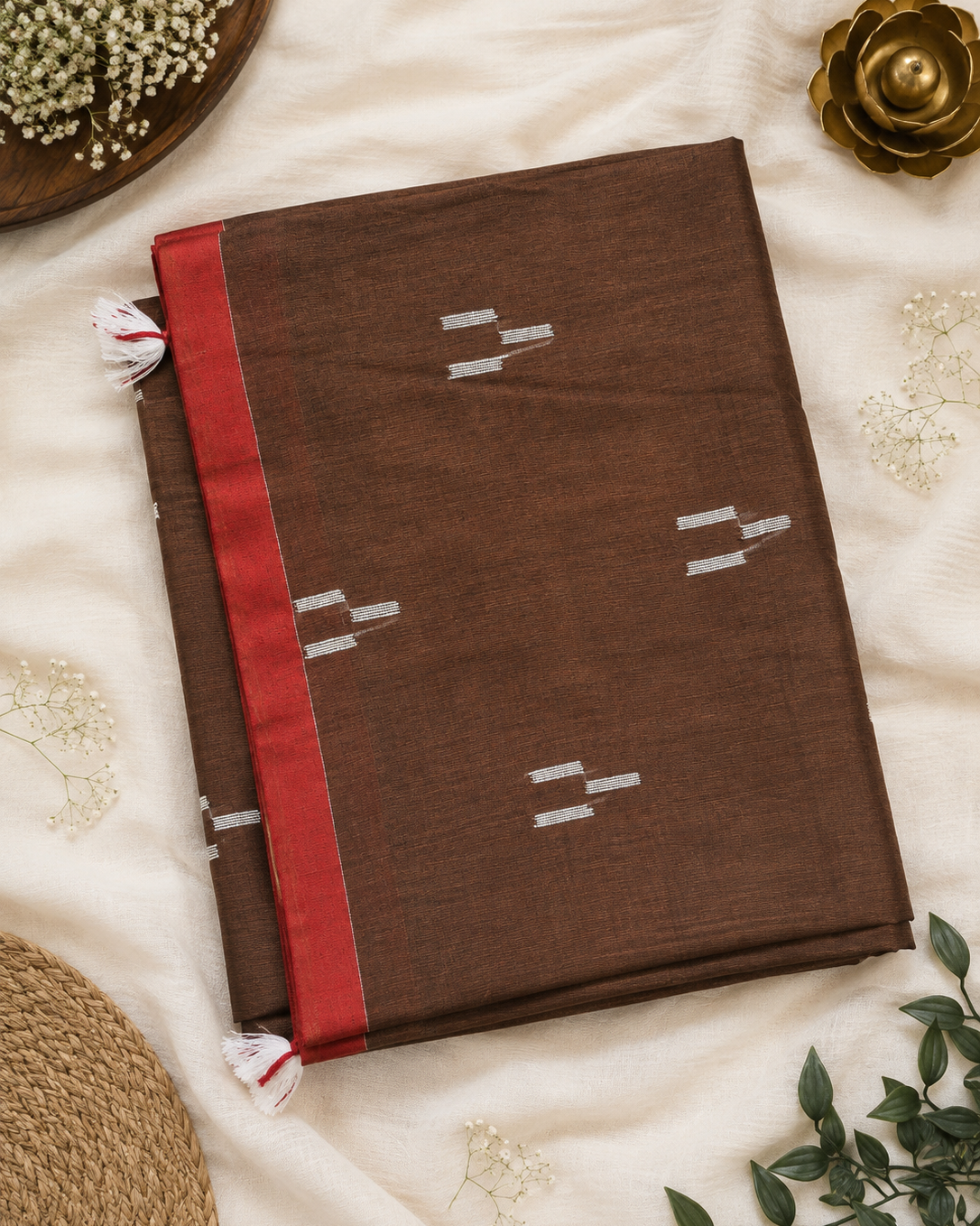 Brown Jamdani Handloom Mul Cotton