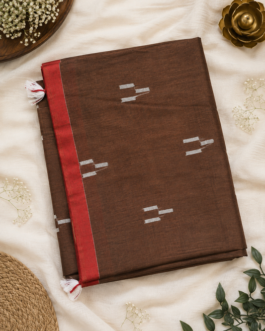 Brown Jamdani Handloom Mul Cotton