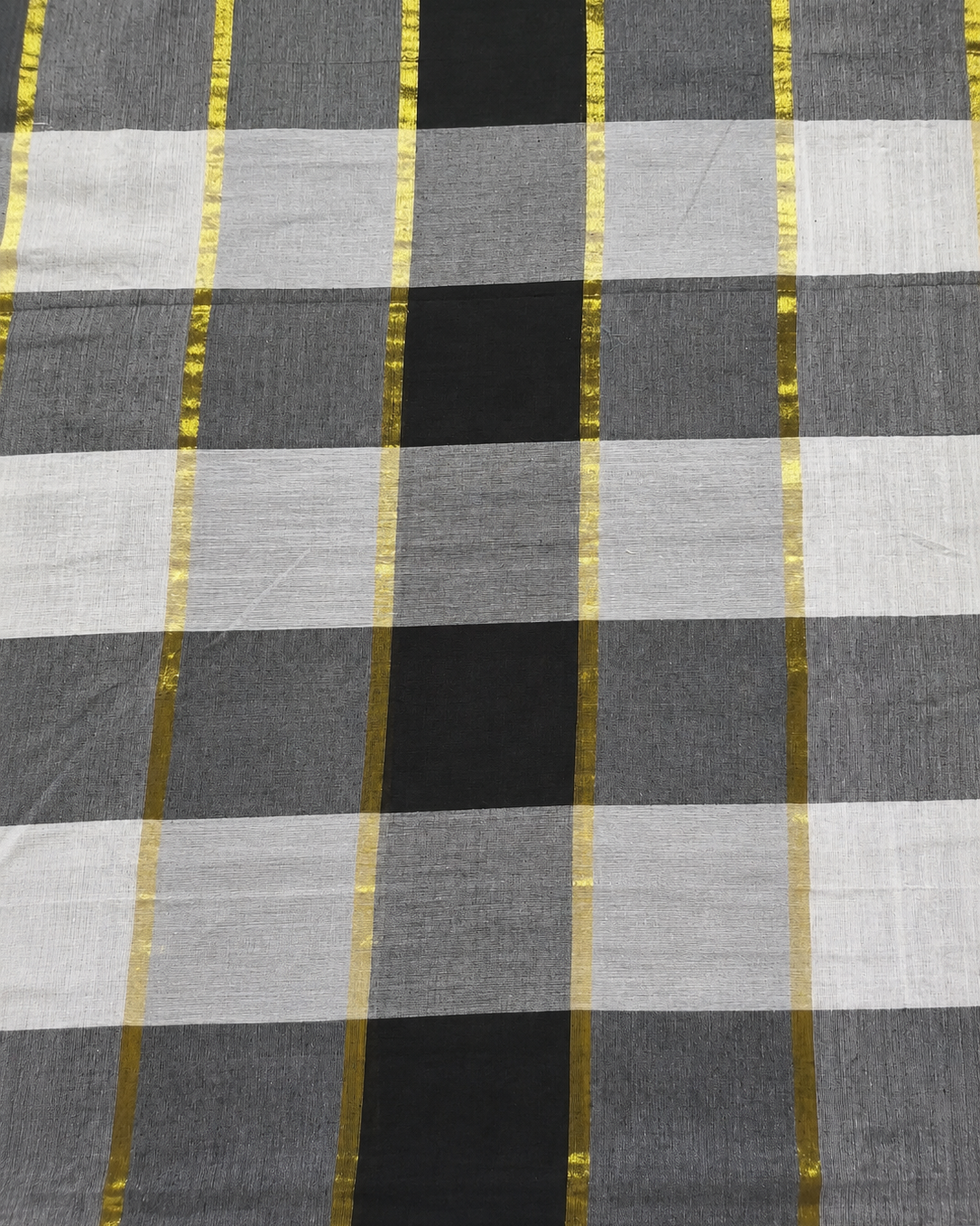 Black & White Zari Checks Handloom Mul Cotton