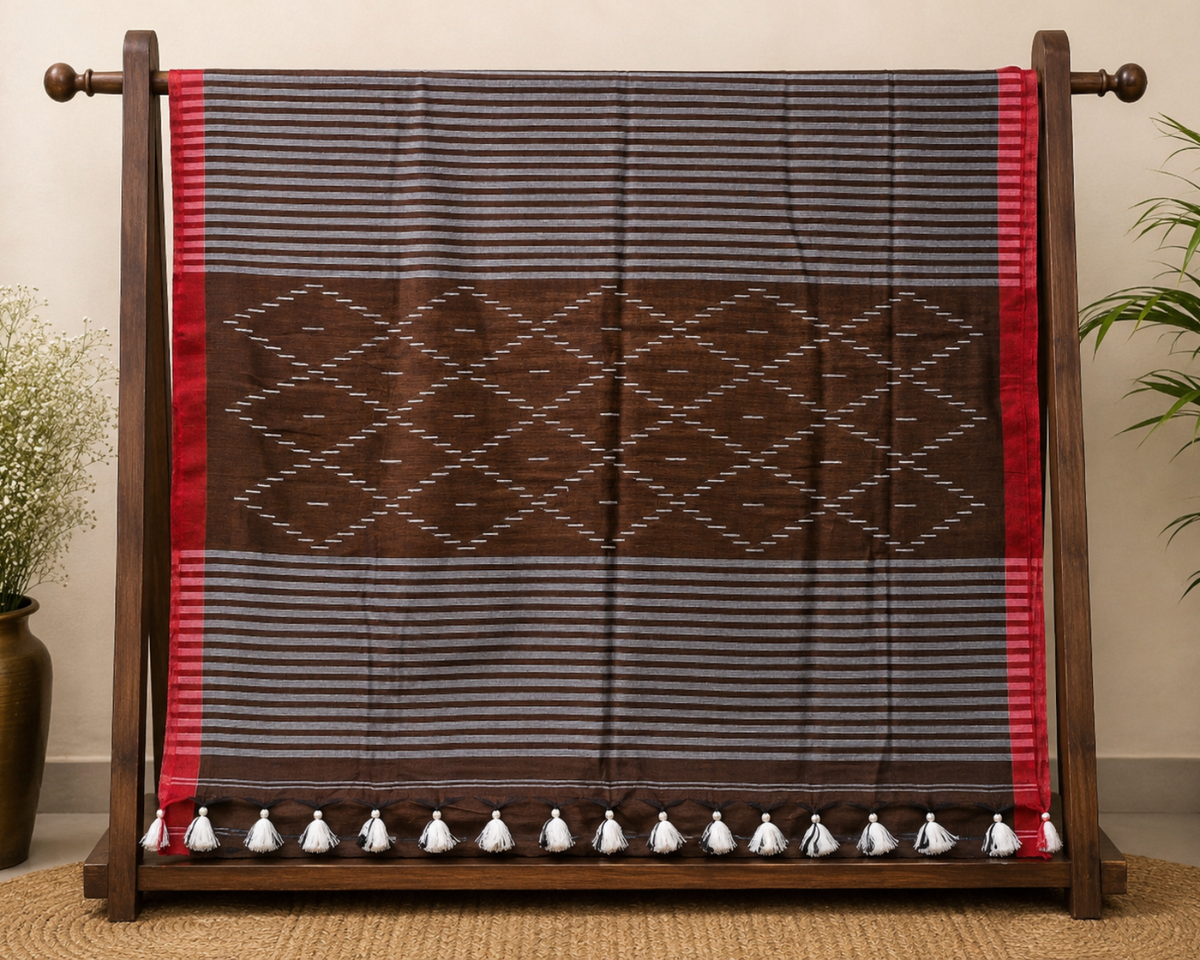 Brown Jamdani Handloom Mul Cotton