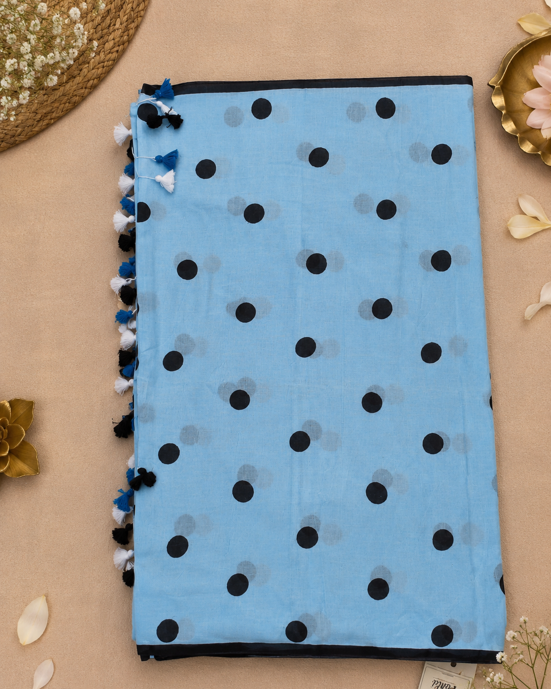 Sky Blue Polka Mul Cotton Saree
