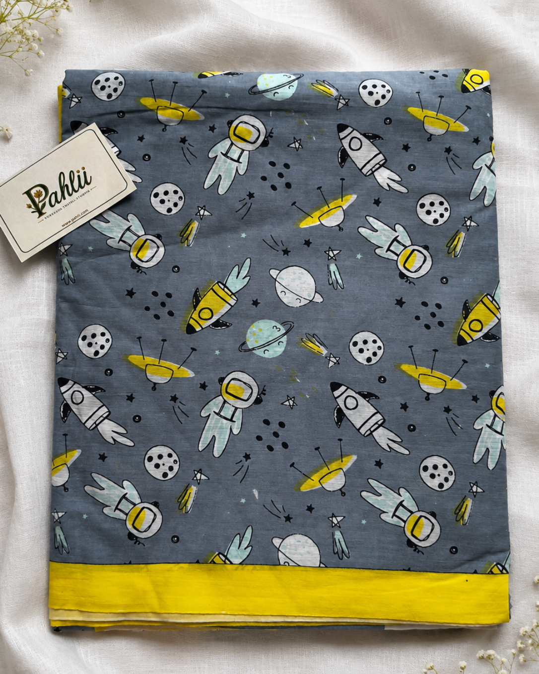 Cosmic Trails Hand block Cotton Saree