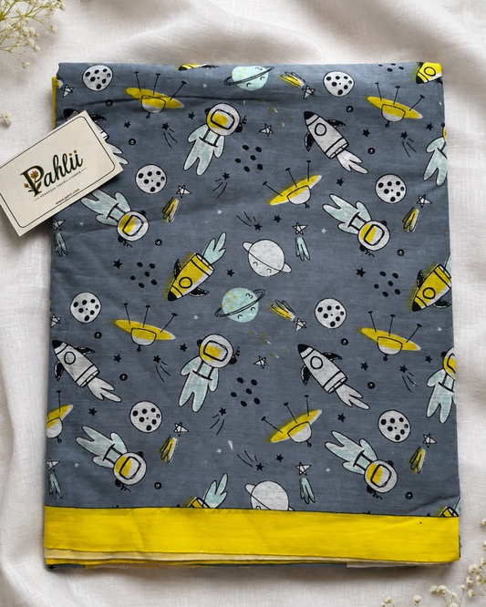 Cosmic Trails Hand block Cotton Saree
