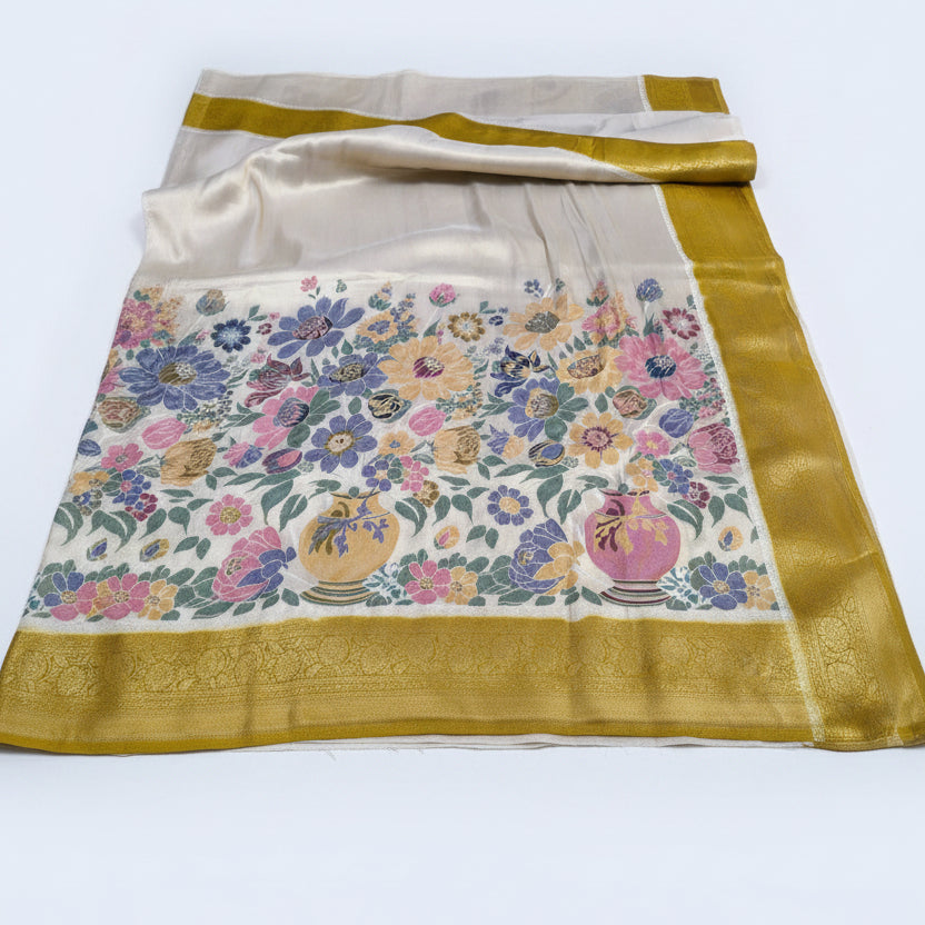Gulbahar Mustard Yellow Tissue Pashmina Saree