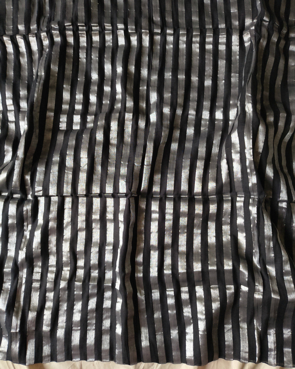 Midnight Silver Stripes Handloom Mul Tissue