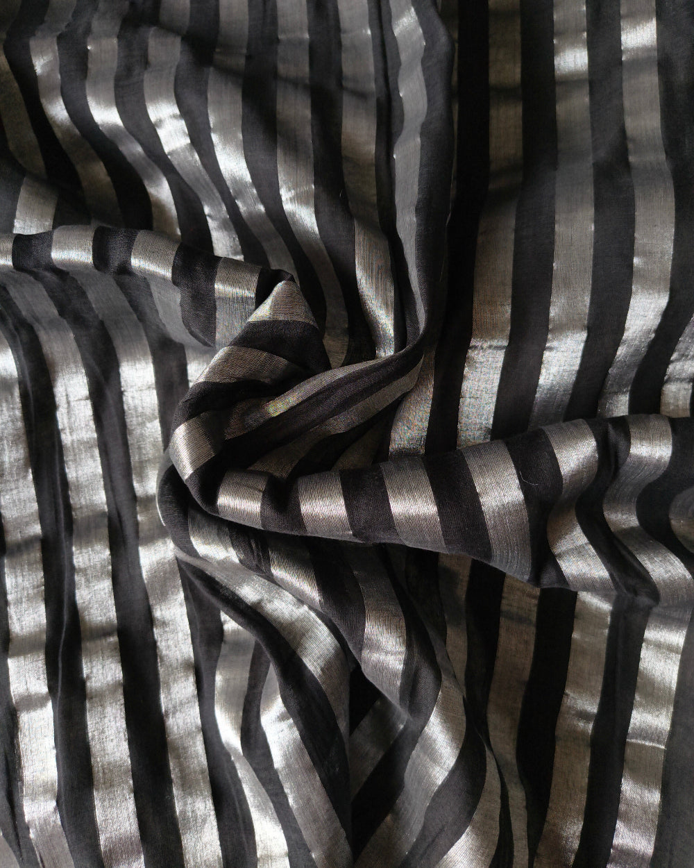 Midnight Silver Stripes Handloom Mul Tissue