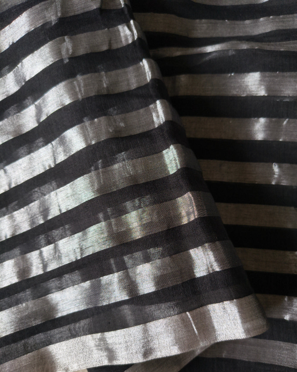 Midnight Silver Stripes Handloom Mul Tissue