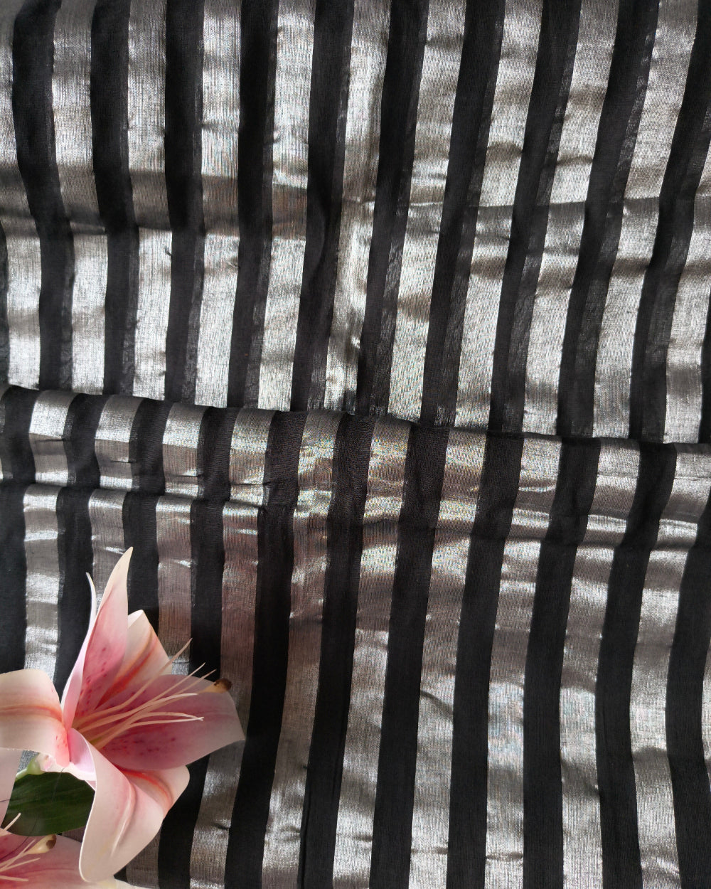 Midnight Silver Stripes Handloom Mul Tissue