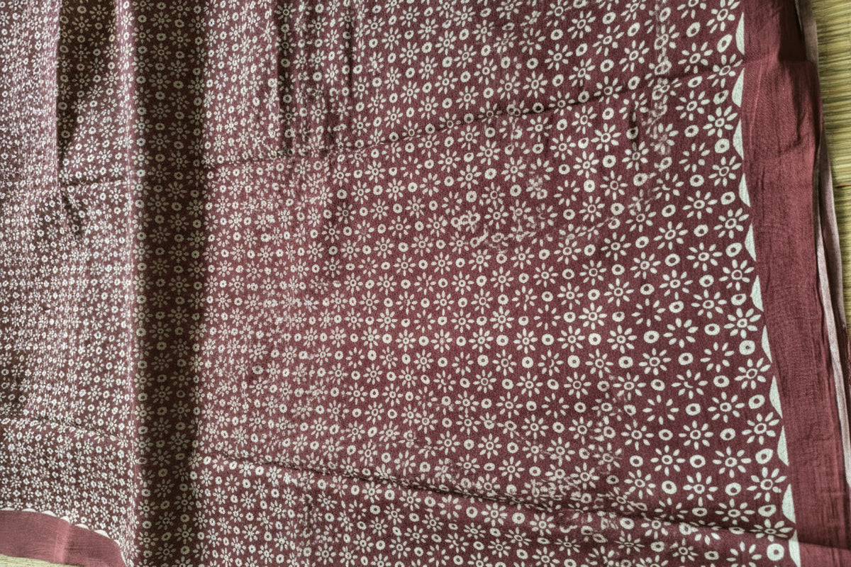 Maroon Handblock Stripe Cotton Saree
