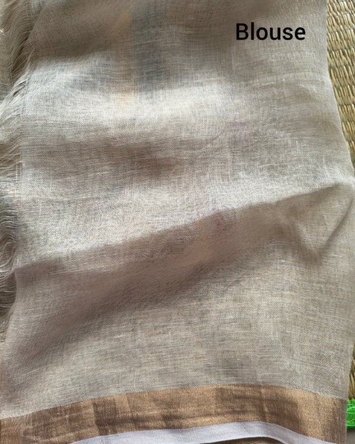 Cream Paithani Parrot Pure Linen Handloom