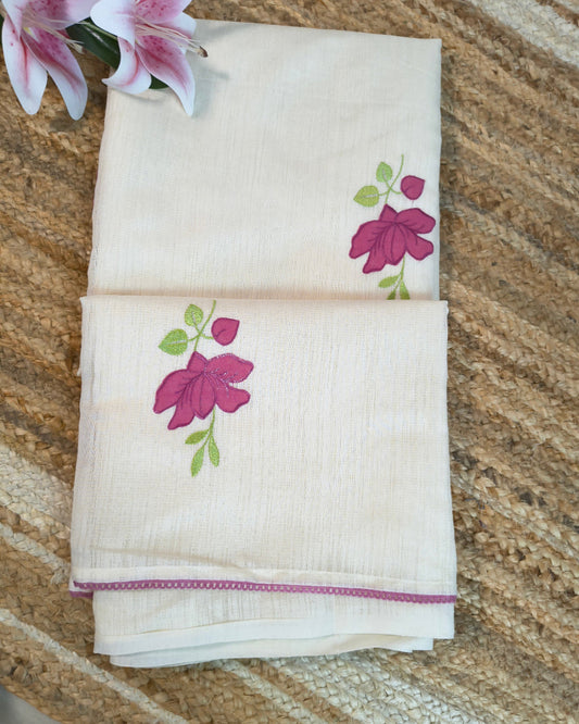 Pink Floral Linen Applique