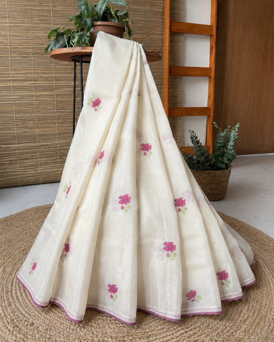 Pink Floral Linen Applique