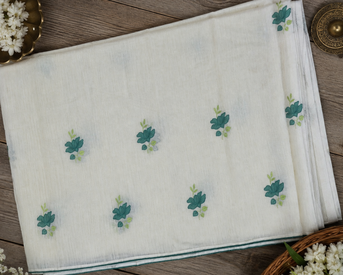 Green Floral Linen Applique