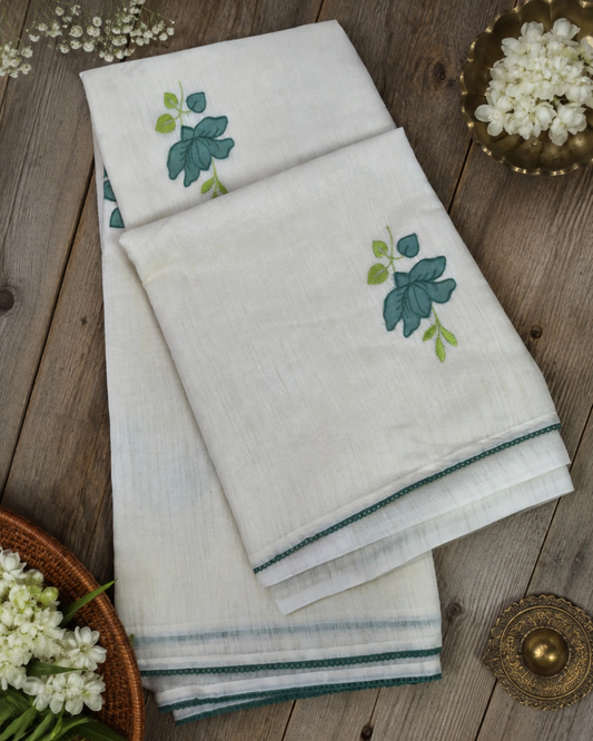 Green Floral Linen Applique