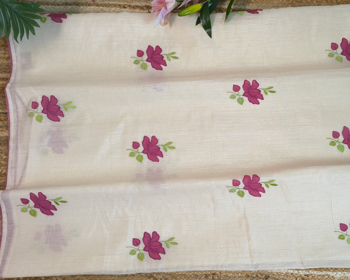 Pink Floral Linen Applique