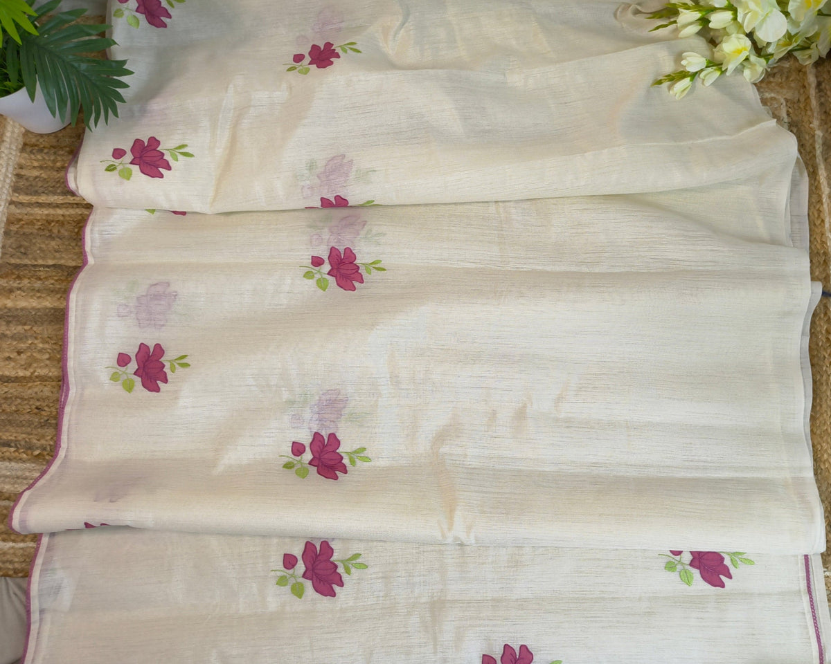 Pink Floral Linen Applique