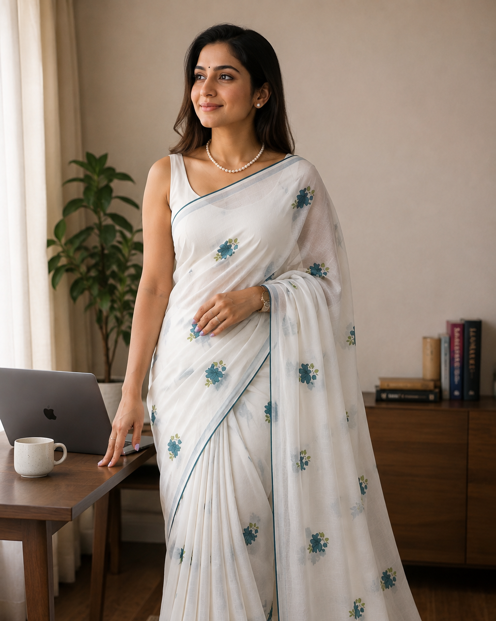 Green Floral Linen Applique