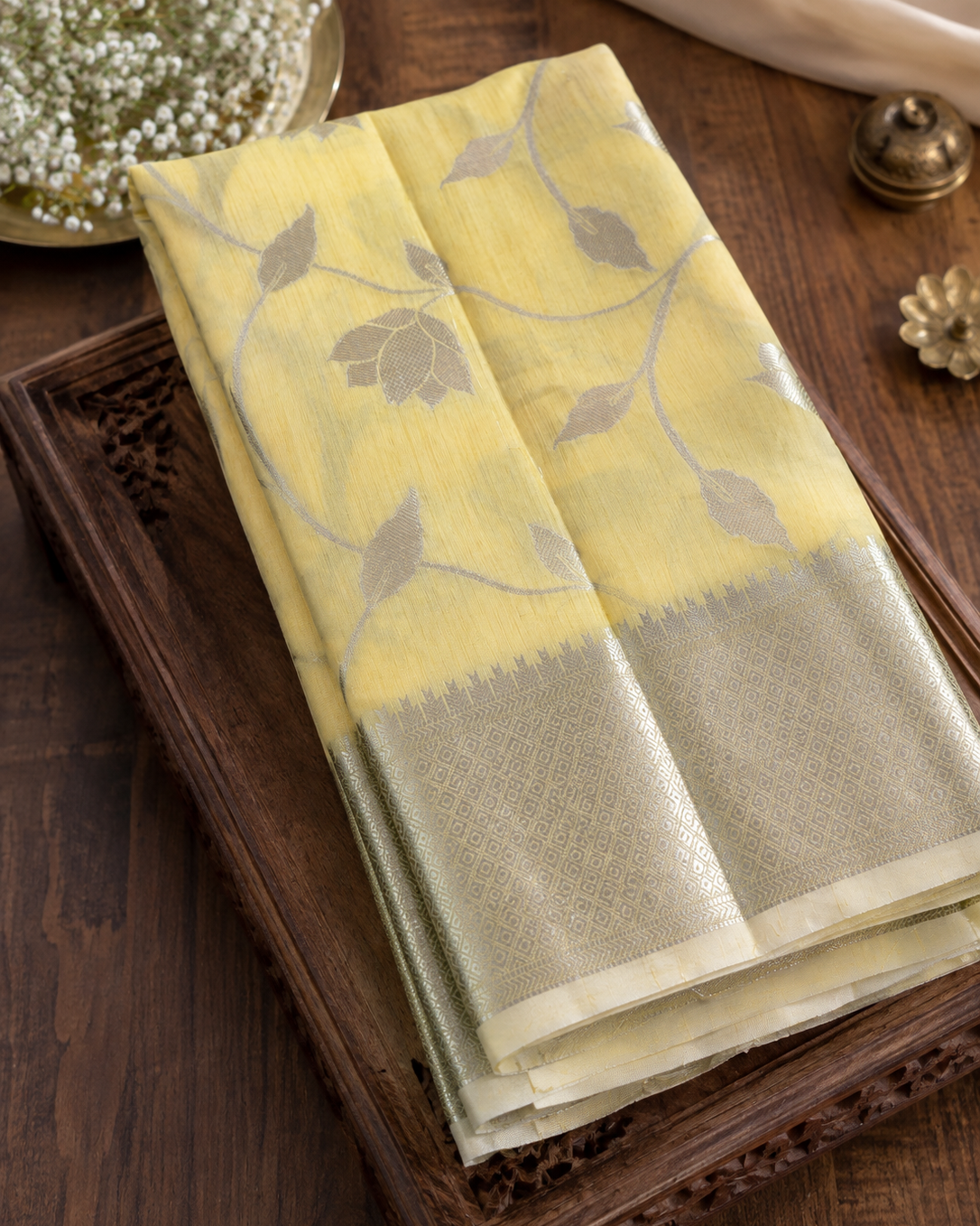 Lemon Silver Jaal Saree
