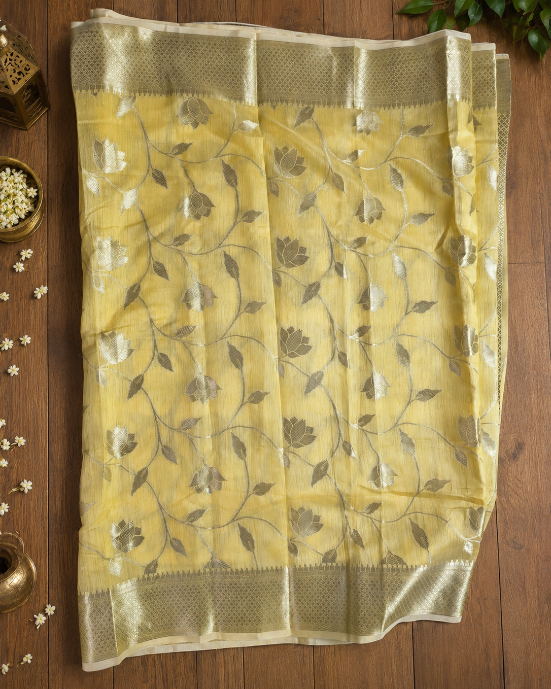 Lemon Silver Jaal Saree