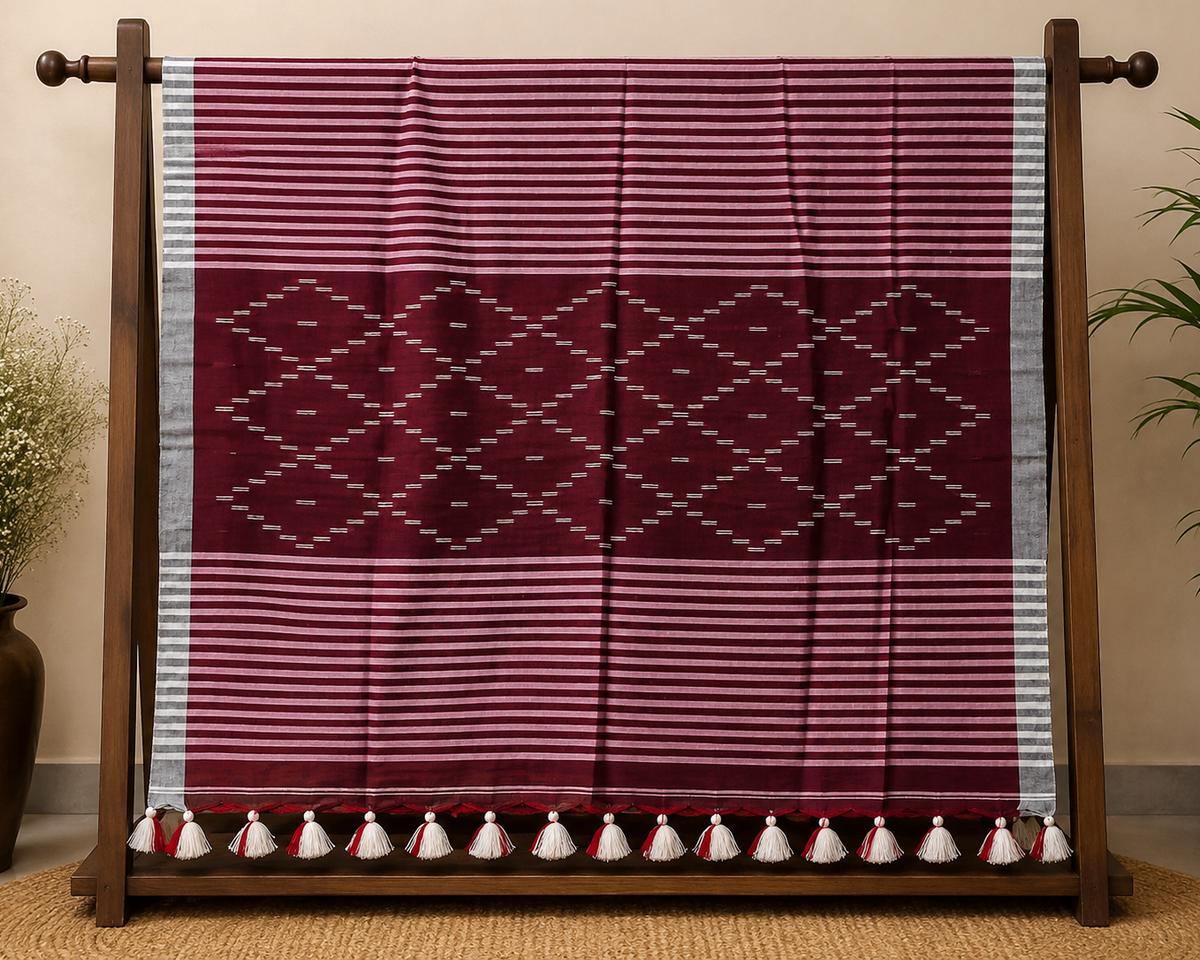 Maroon Jamdani Mul Cotton Handloom