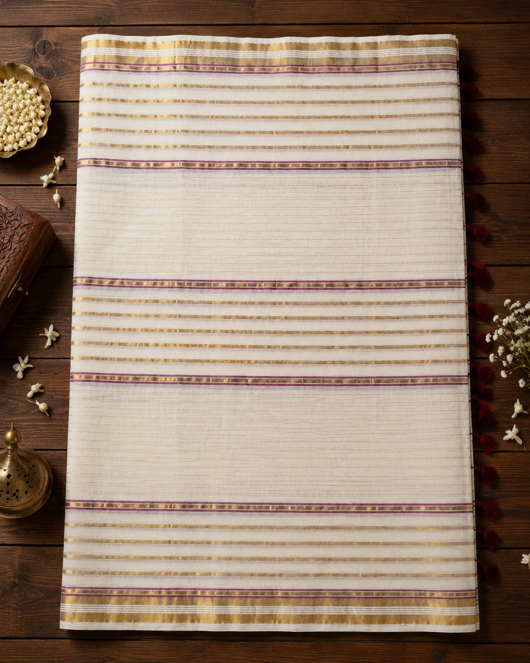 Ivory Grace Handloom Mul Cotton Saree