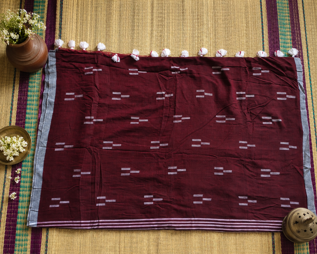 Maroon Jamdani Mul Cotton Handloom