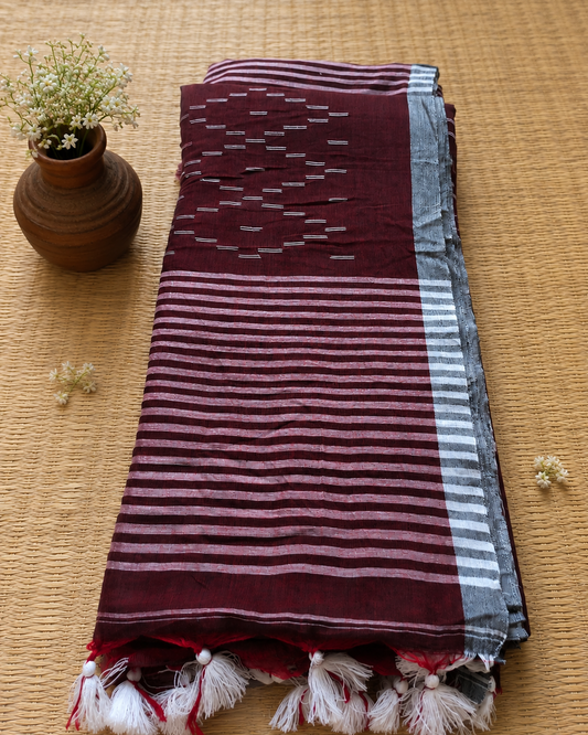 Maroon Jamdani Mul Cotton Handloom