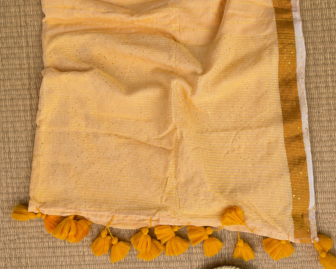 Peach Sequins Line Handloom Mul Cotton