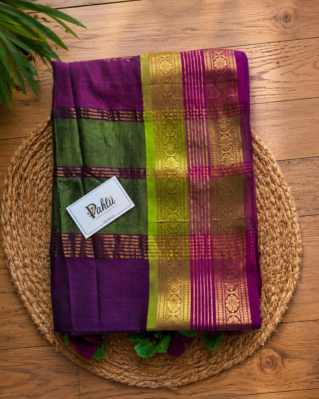 Violet Contrast Border Handloom Mul Cotton