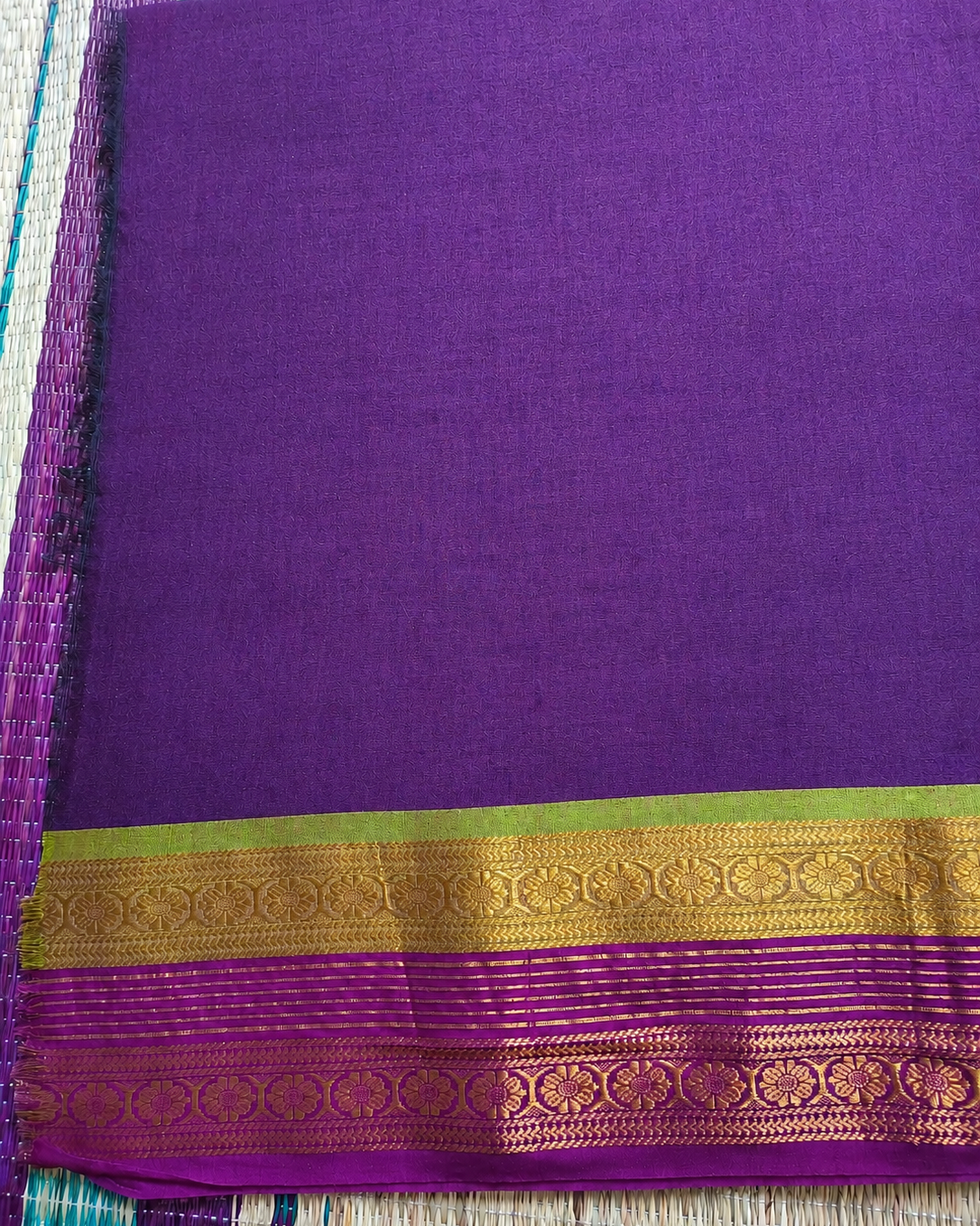Violet Contrast Border Handloom Mul Cotton