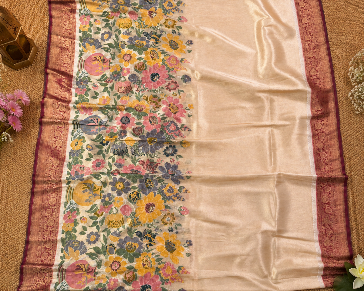 Gulbahar Pink Tissue Pashmina Saree
