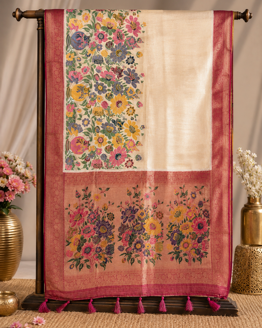 Gulbahar Pink Tissue Pashmina Saree