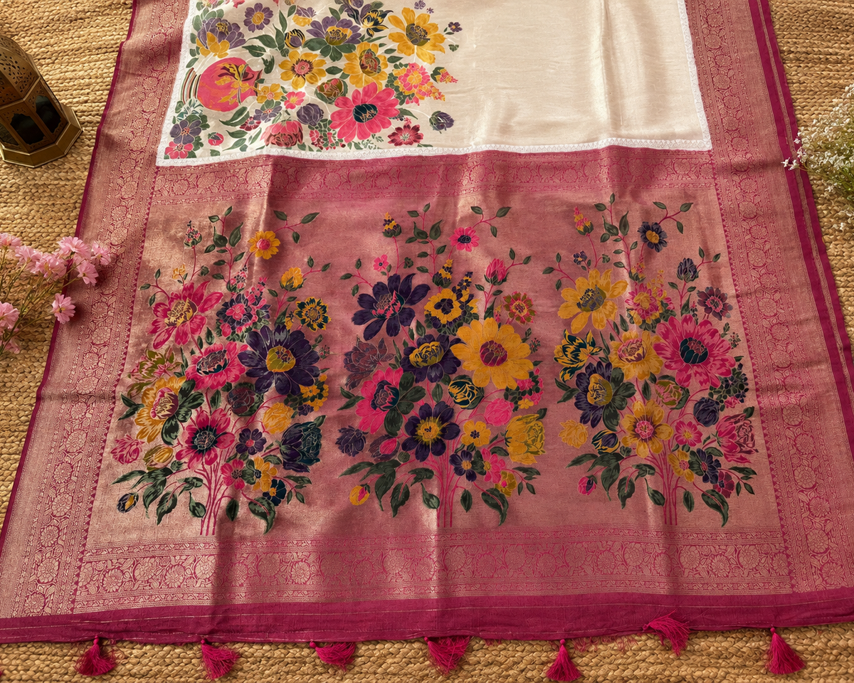 Gulbahar Pink Tissue Pashmina Saree