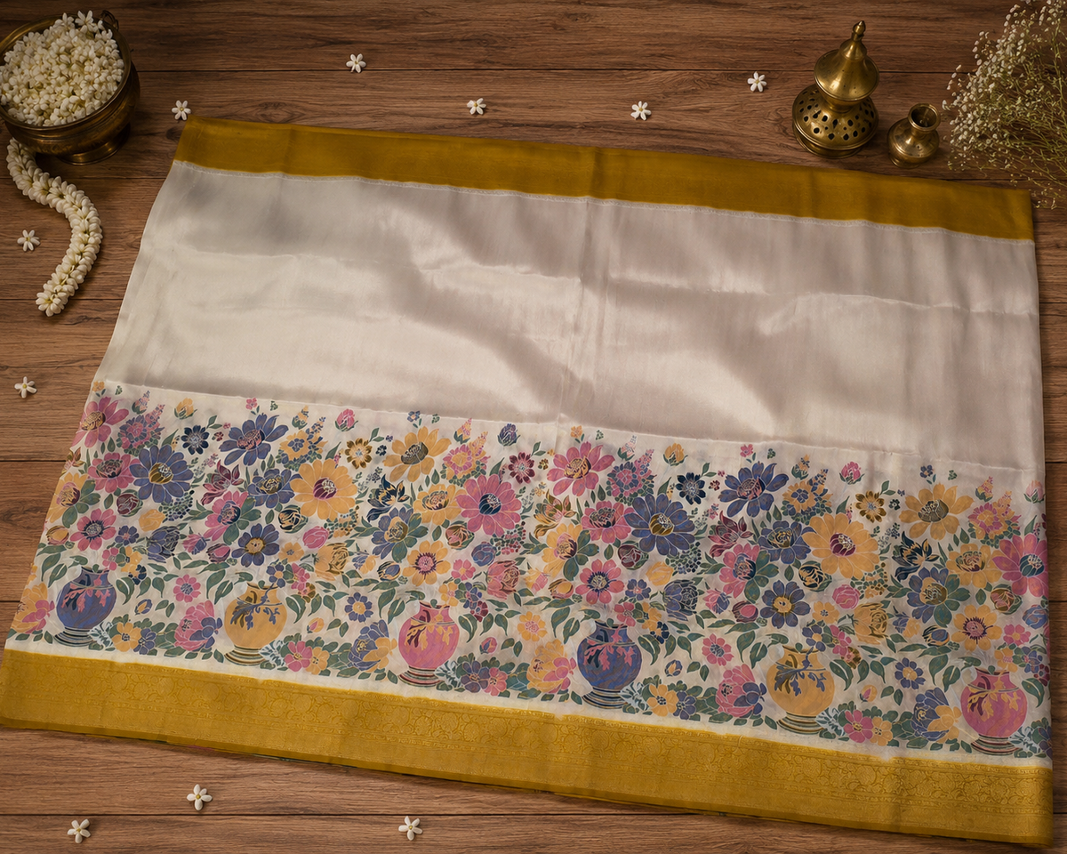 Gulbahar Mustard Yellow Tissue Pashmina Saree