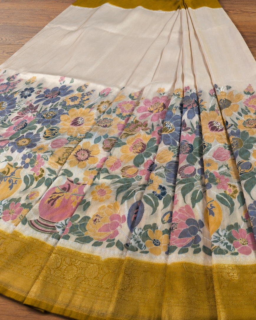 Gulbahar Mustard Yellow Tissue Pashmina Saree