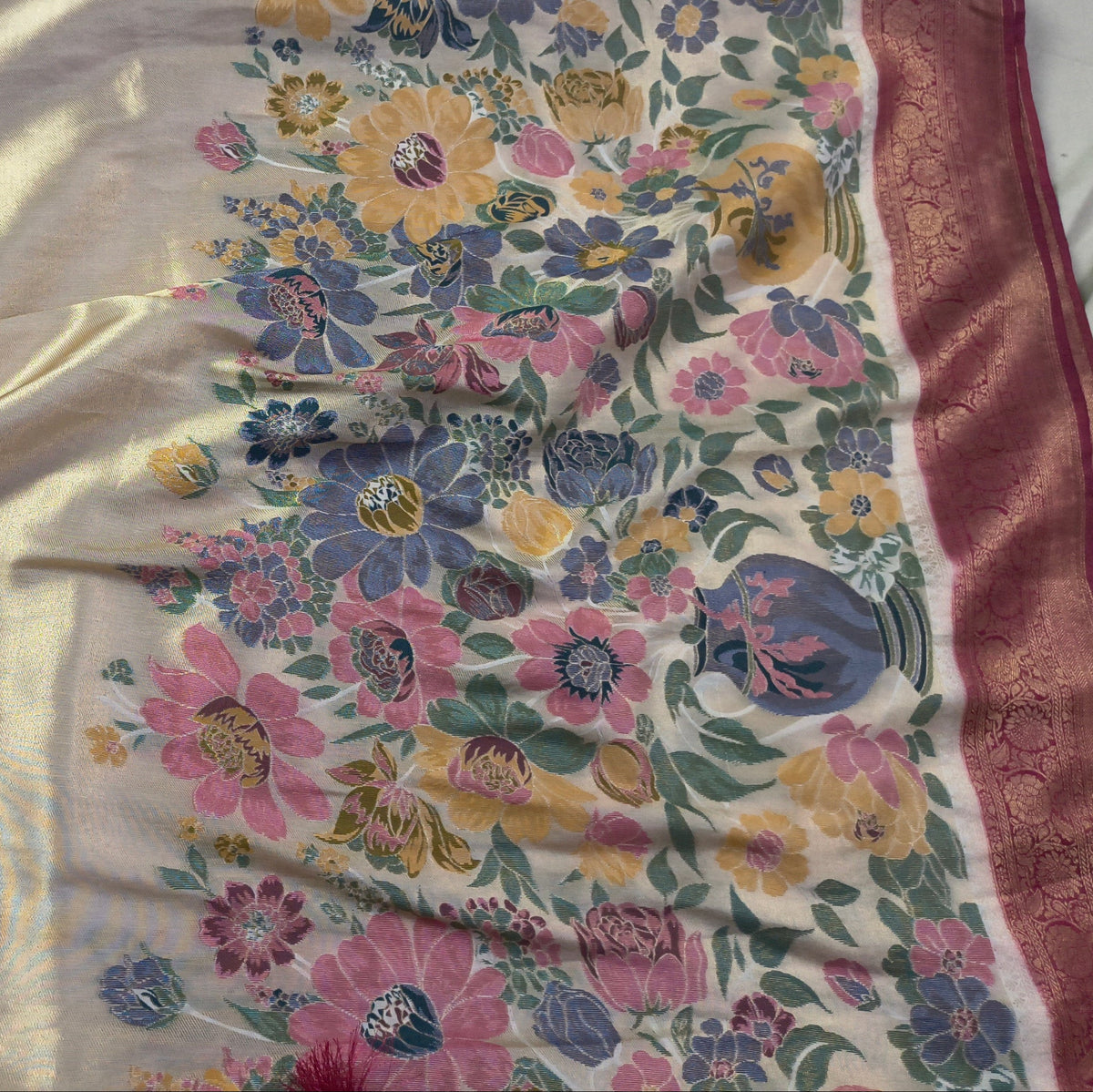 Gulbahar Pink Tissue Pashmina Saree