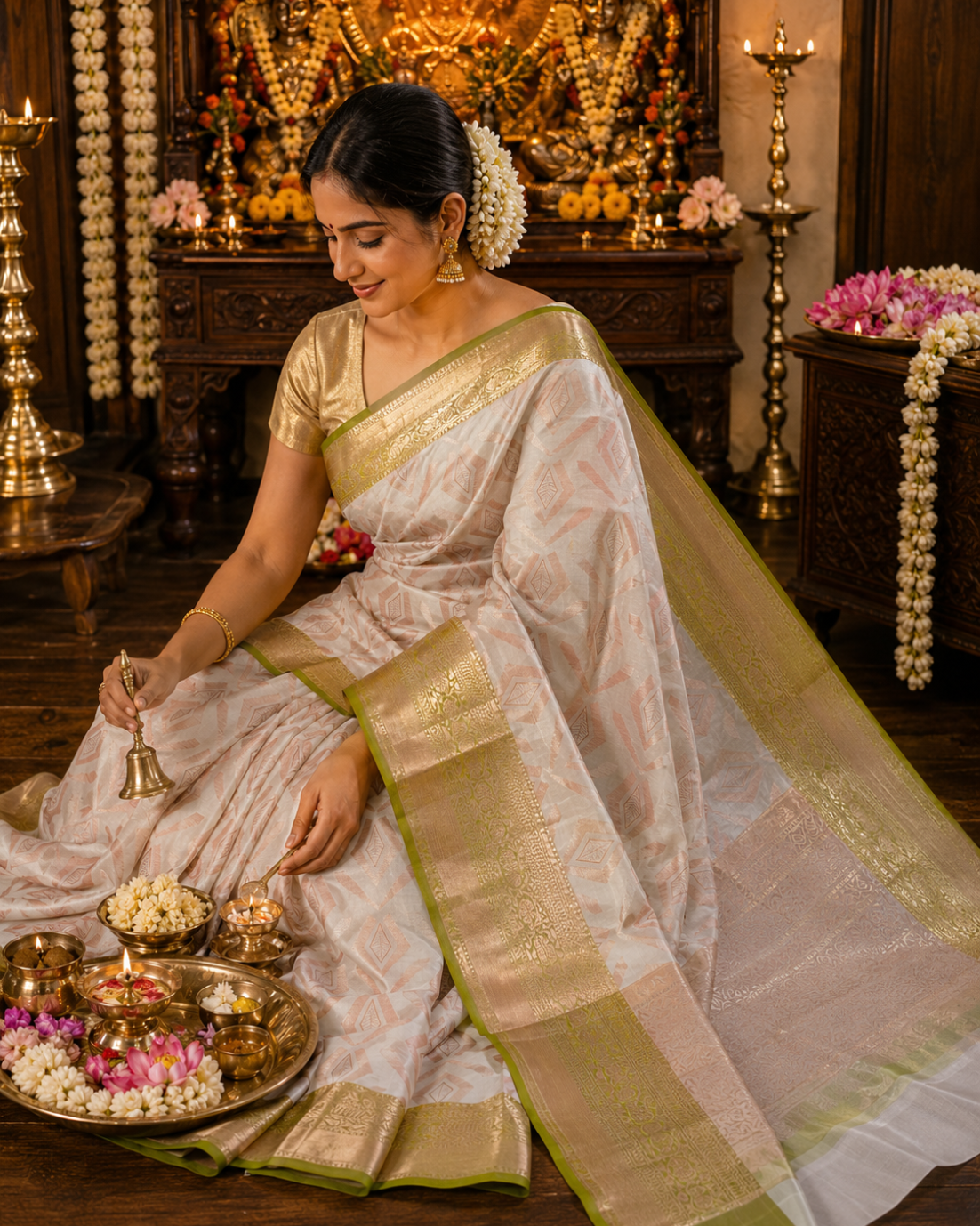 Ivory Gold Festive Tissue Saree