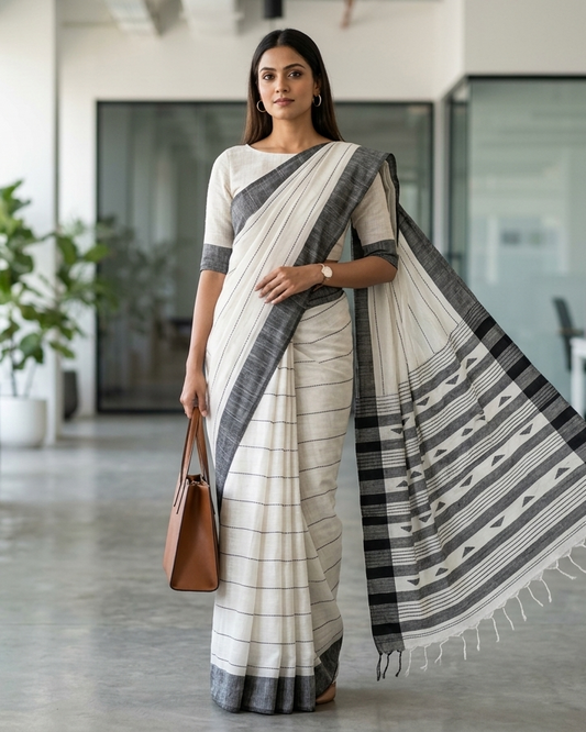 Cream Monochrome Bhujodi Handloom Cotton