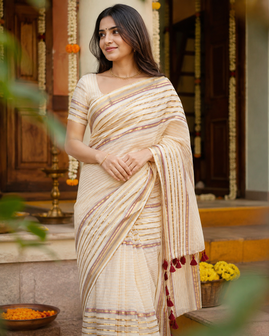Ivory Grace Handloom Mul Cotton Saree